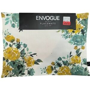EnVogue Placemats Home OS Set of 4 Yellow Teal NWT Floral Embroidered 14x19